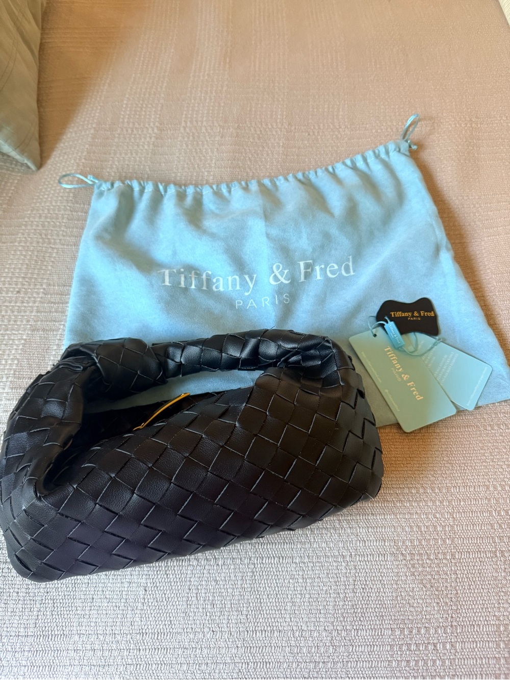 Tiffany & Fred Black Woven Mini Hobo Bag with Dust Bag